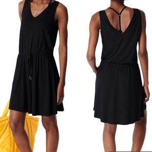 Sweaty Betty Sleeveless V Neck Drawstring Waist Dress Take it Easy Black Small